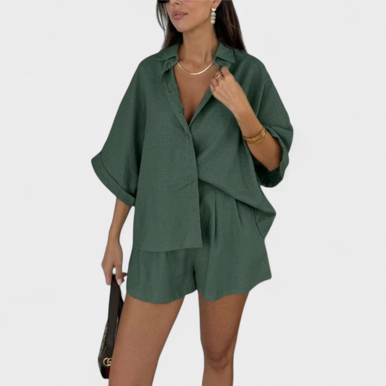 Conjunto de elegância natural feminino