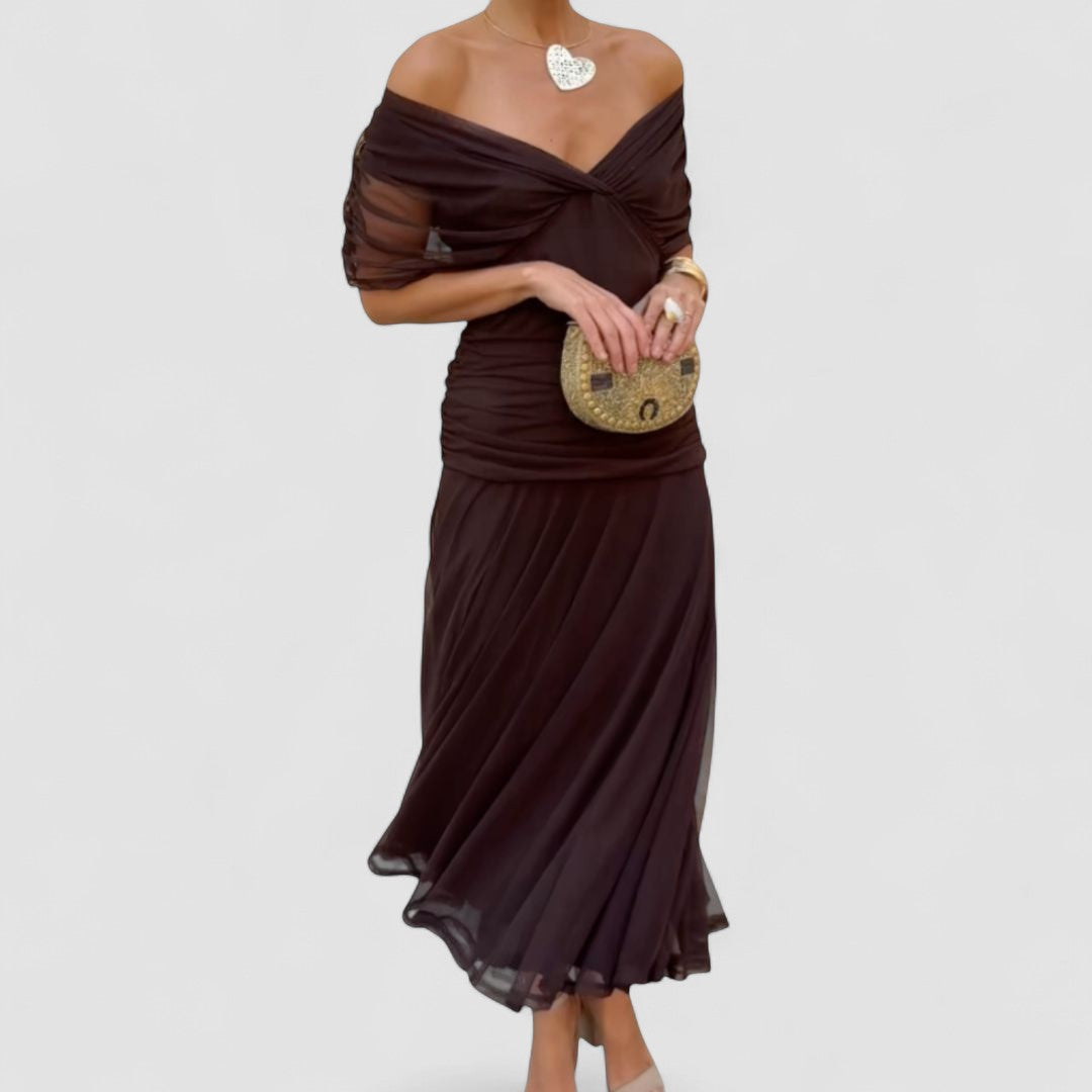 Vestido elegante com decote em V feminino