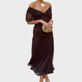 Vestido elegante com decote em V feminino