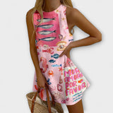 Vestido Mini Rosa Estampa Miraba feminino
