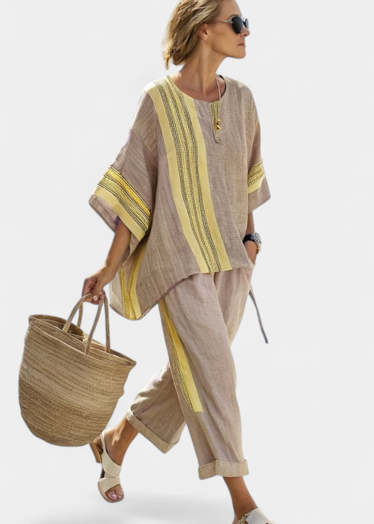 Conjunto Boho Linho e Bambu feminino