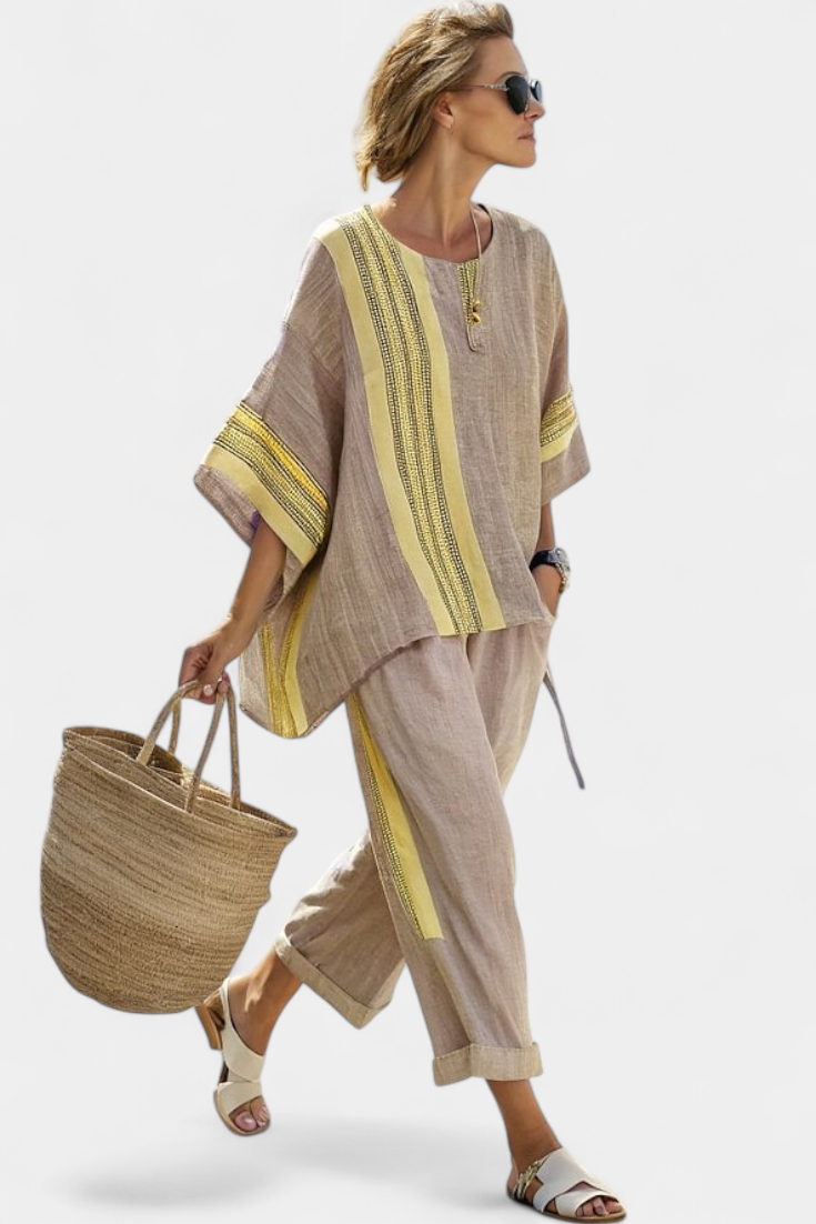 Conjunto Boho Linho e Bambu feminino