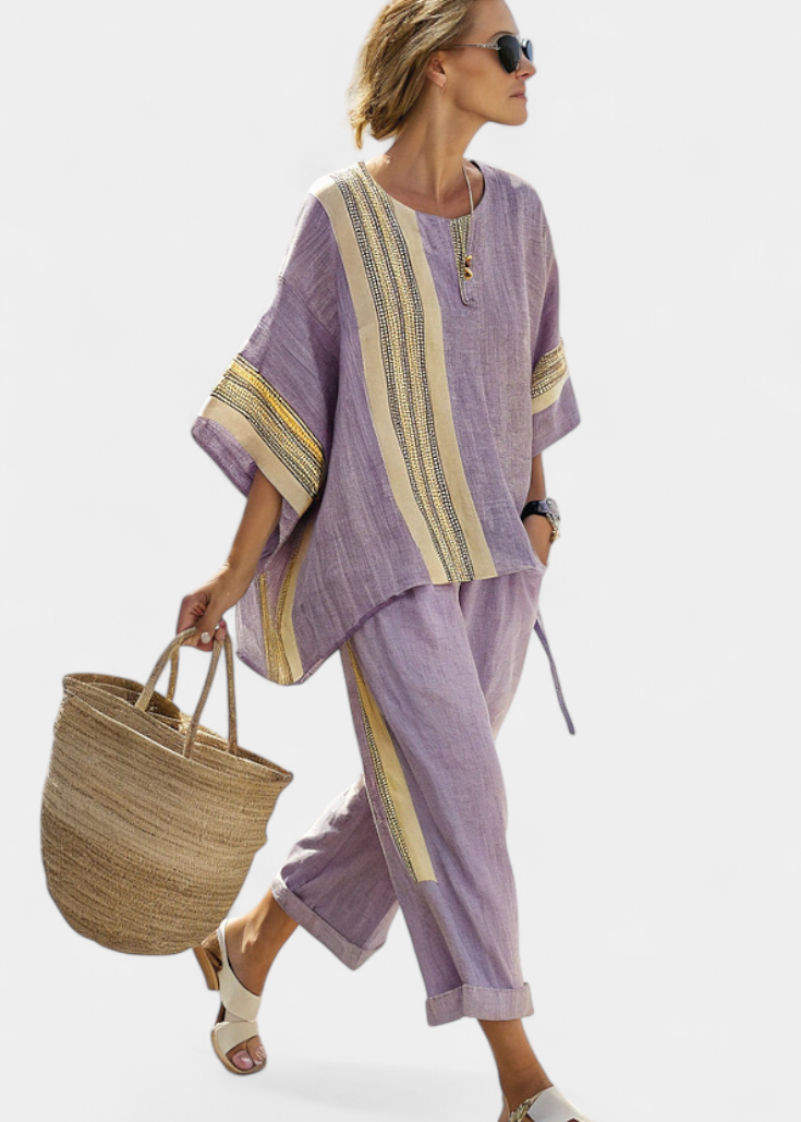 Conjunto Boho Linho e Bambu feminino