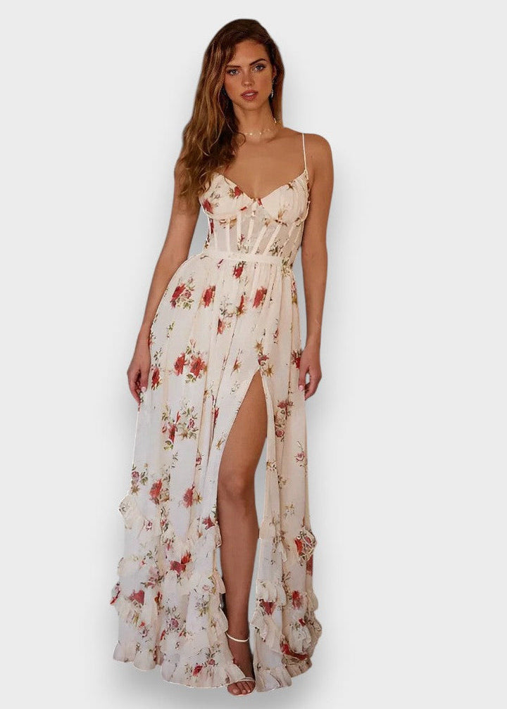Vestido midi padrão floral feminino