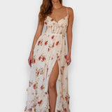 Vestido midi padrão floral feminino