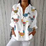 Blusa Leve com Estampa de Galinhas feminino