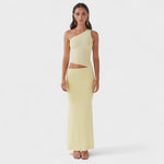 Vestido maxi assimétrico feminino