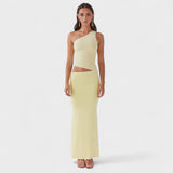 Vestido maxi assimétrico feminino
