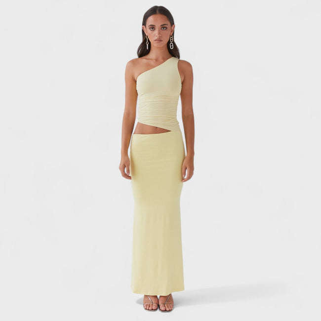 Vestido maxi assimétrico feminino