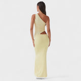 Vestido maxi assimétrico feminino
