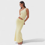 Vestido maxi assimétrico feminino