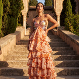 Lorena | Vestido Maxi em Camadas com Estampado Floral