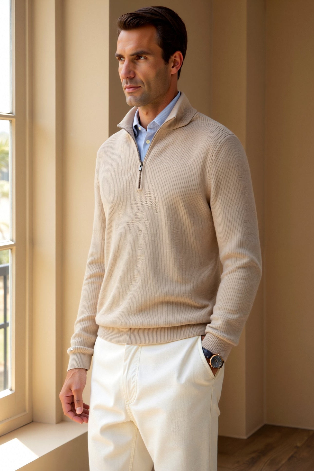 Sweater de Gola Alta com Zíper masculino
