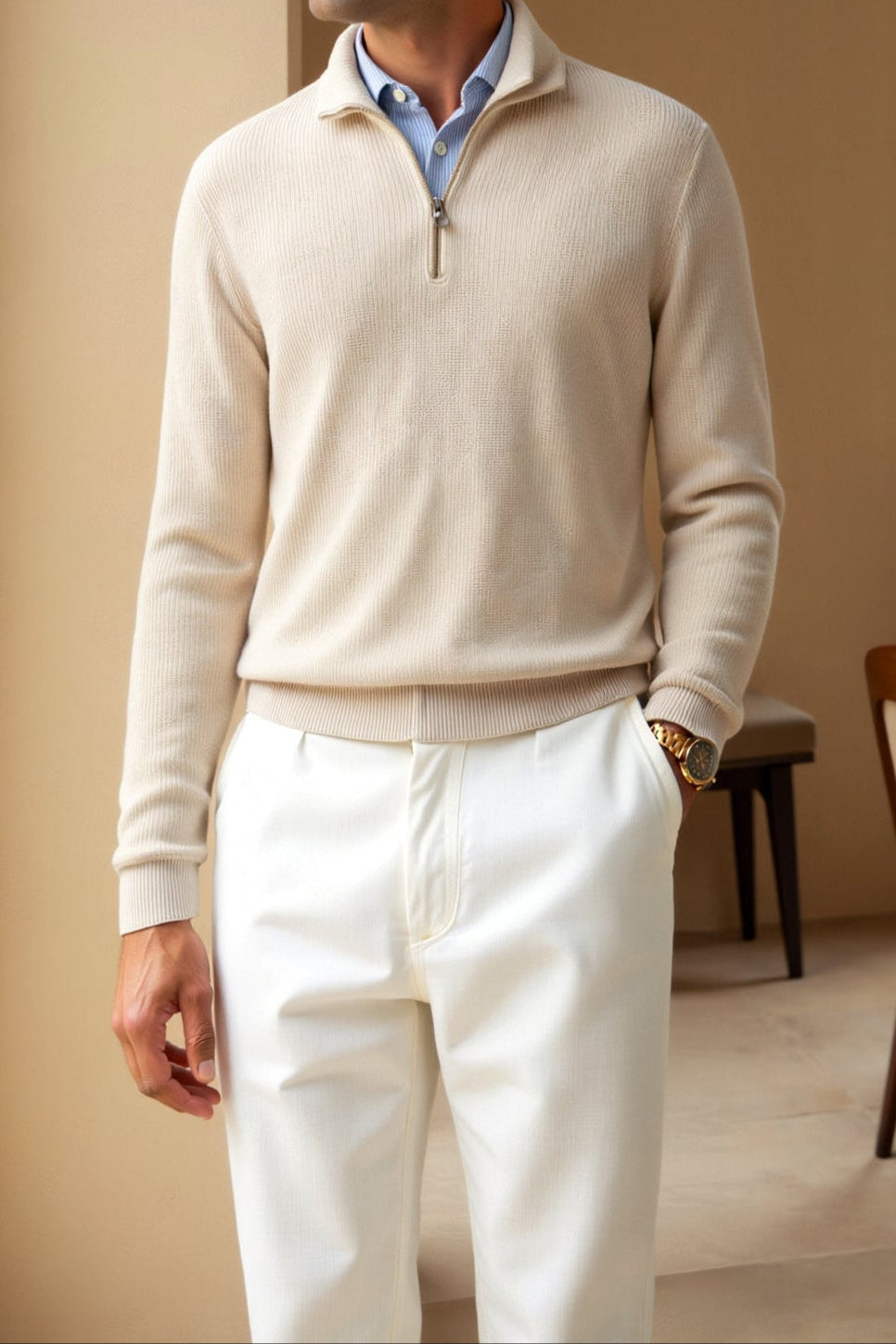 Sweater de Gola Alta com Zíper masculino