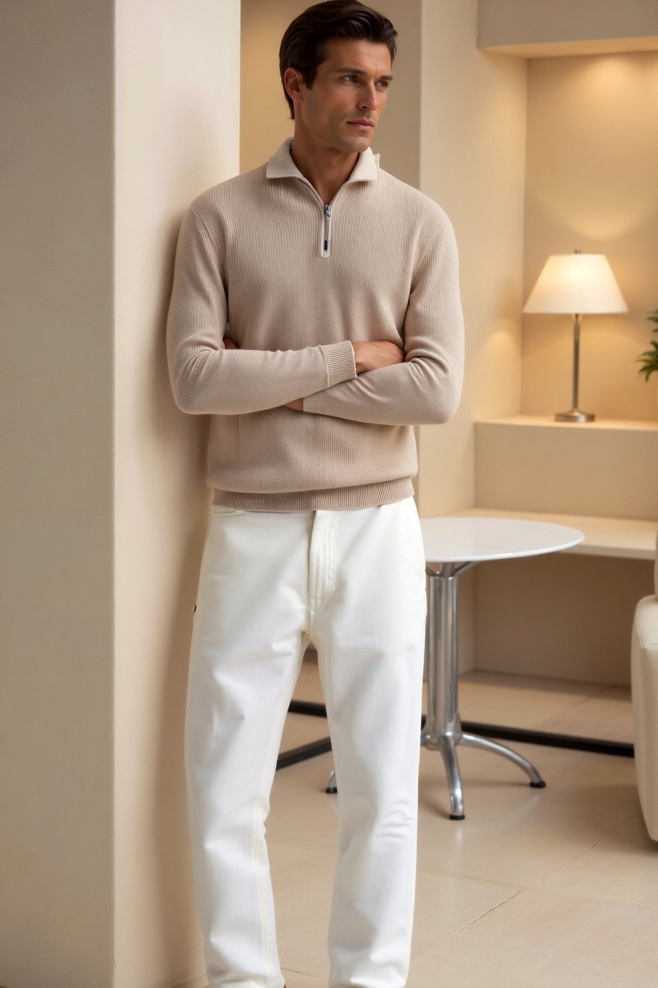 Sweater de Gola Alta com Zíper masculino
