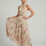 Vestido midi Aurelle floral com decote halter