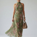 Vestido midi Mirelle com decote halter e franzido