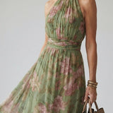 Vestido midi Mirelle com decote halter e franzido