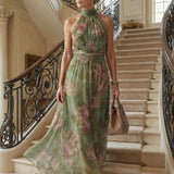 Vestido midi Mirelle com decote halter e franzido