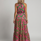 Teresa | Vestido Maxi Halter com Estampado Vibrante