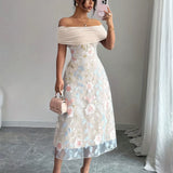 Vestido Noelia com bordado floral e elegância romântica