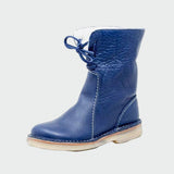 Botins de couro impermeáveis com forro de lã feminino