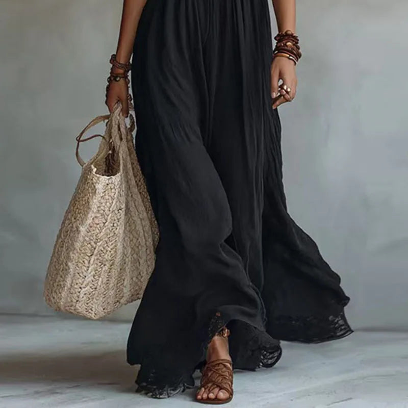 Lívia | Vestido maxi com painéis de renda