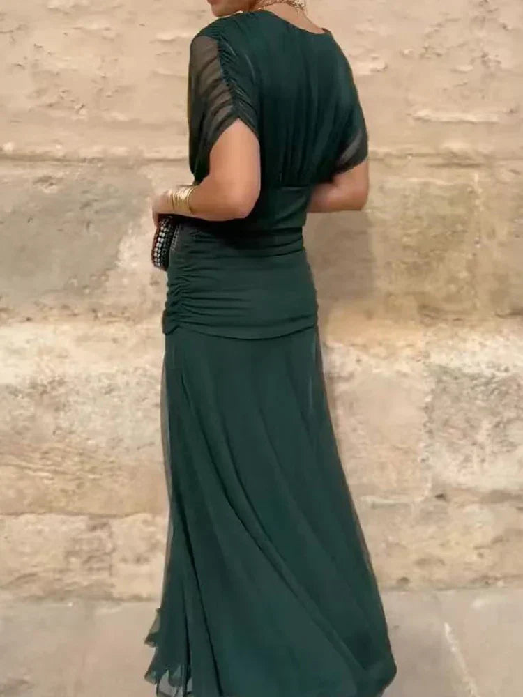 Vestido elegante com decote em V feminino