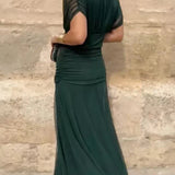 Vestido elegante com decote em V feminino