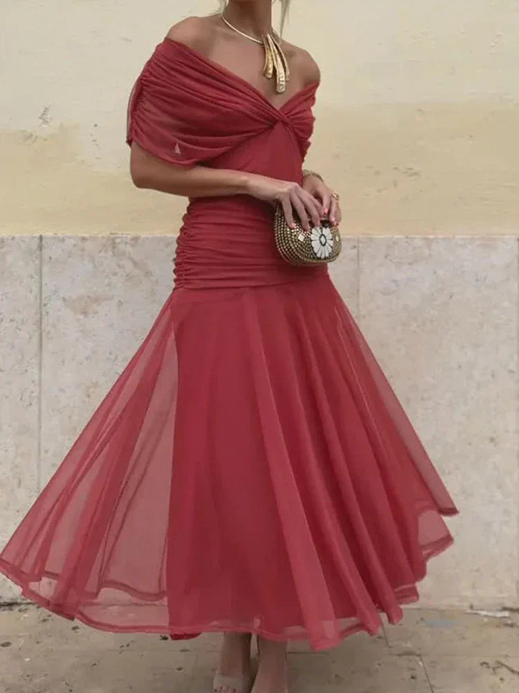 Vestido elegante com decote em V feminino