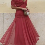 Vestido elegante com decote em V feminino
