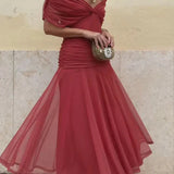 Vestido elegante com decote em V feminino