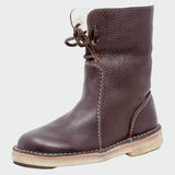 Botins de couro impermeáveis com forro de lã feminino