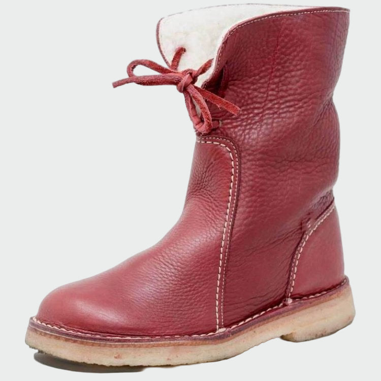 Botins de couro impermeáveis com forro de lã feminino