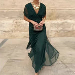 Vestido elegante com decote em V feminino