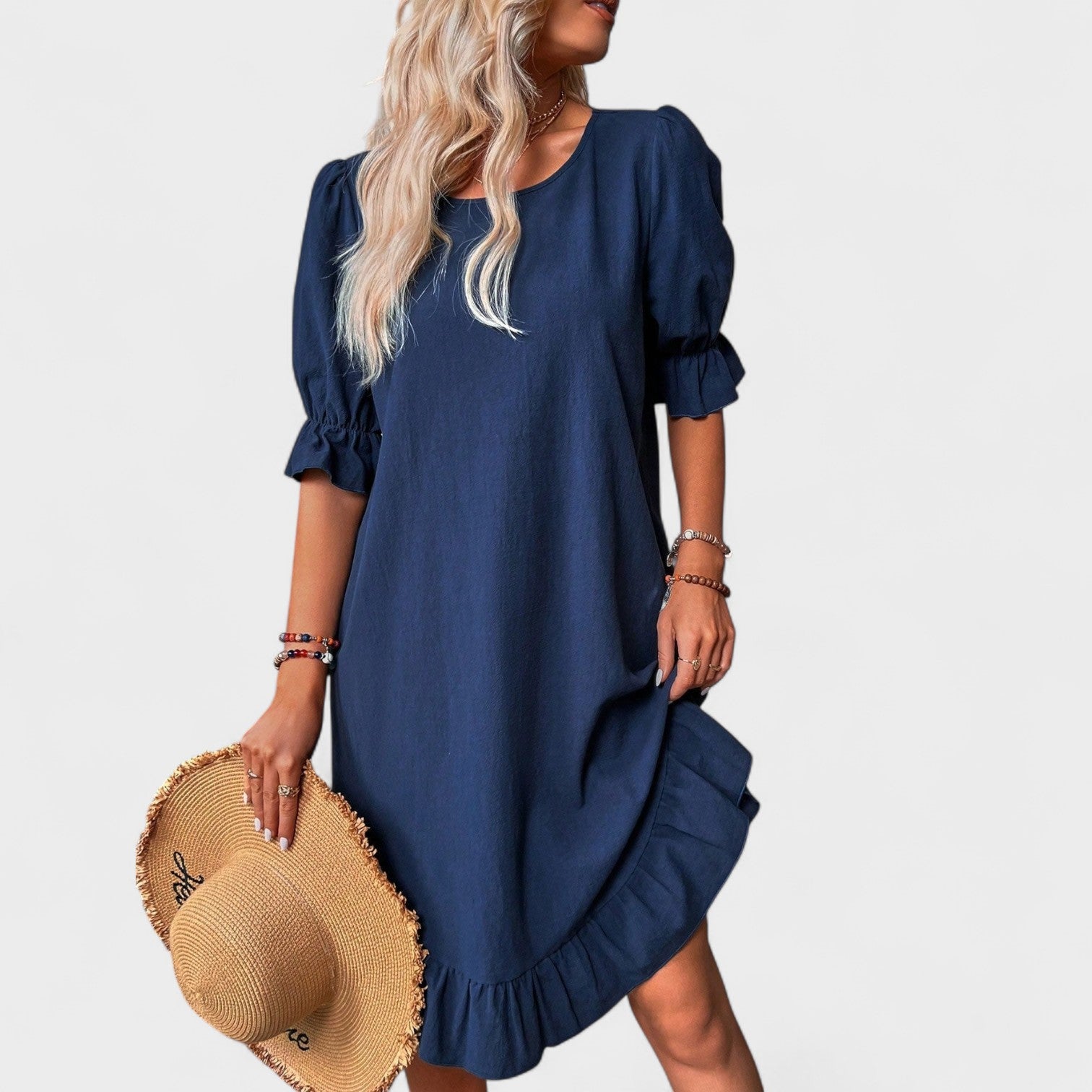 Vestido casual com folhos feminino
