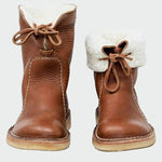 Botins de couro impermeáveis com forro de lã feminino