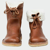 Botins de couro impermeáveis com forro de lã feminino
