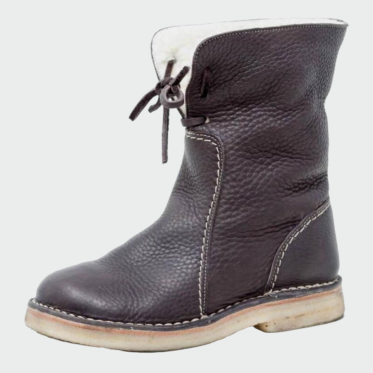 Botins de couro impermeáveis com forro de lã feminino