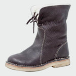 Botins de couro impermeáveis com forro de lã feminino