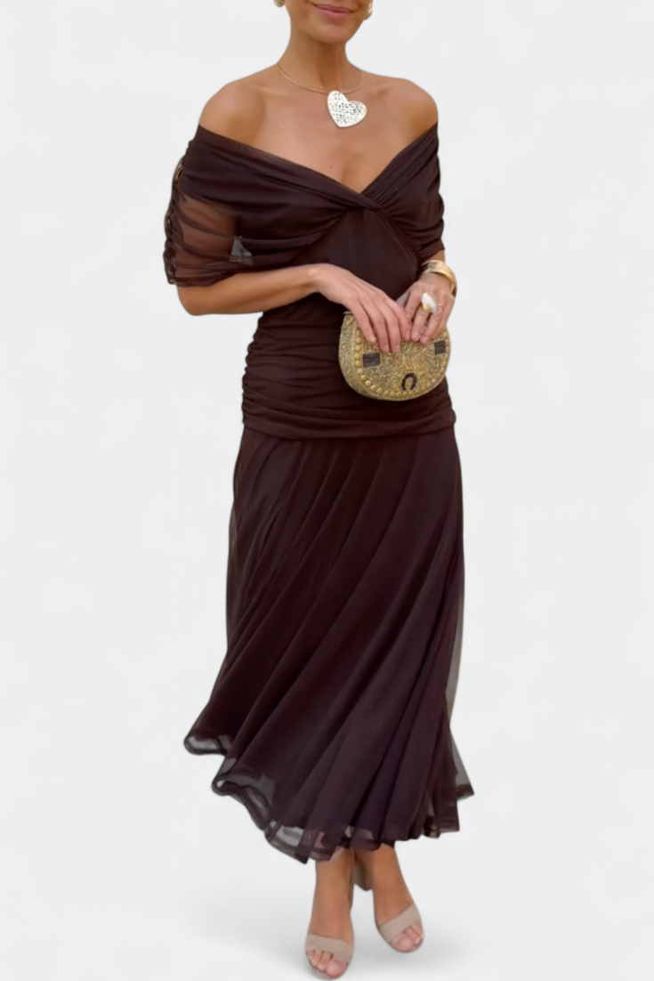 Vestido elegante com decote em V feminino