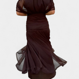 Vestido elegante com decote em V feminino
