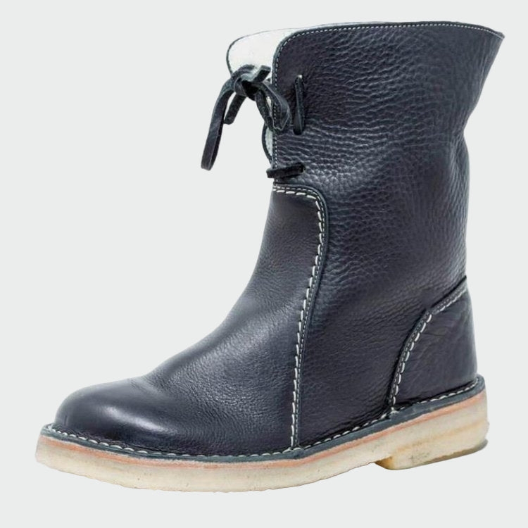 Botins de couro impermeáveis com forro de lã feminino