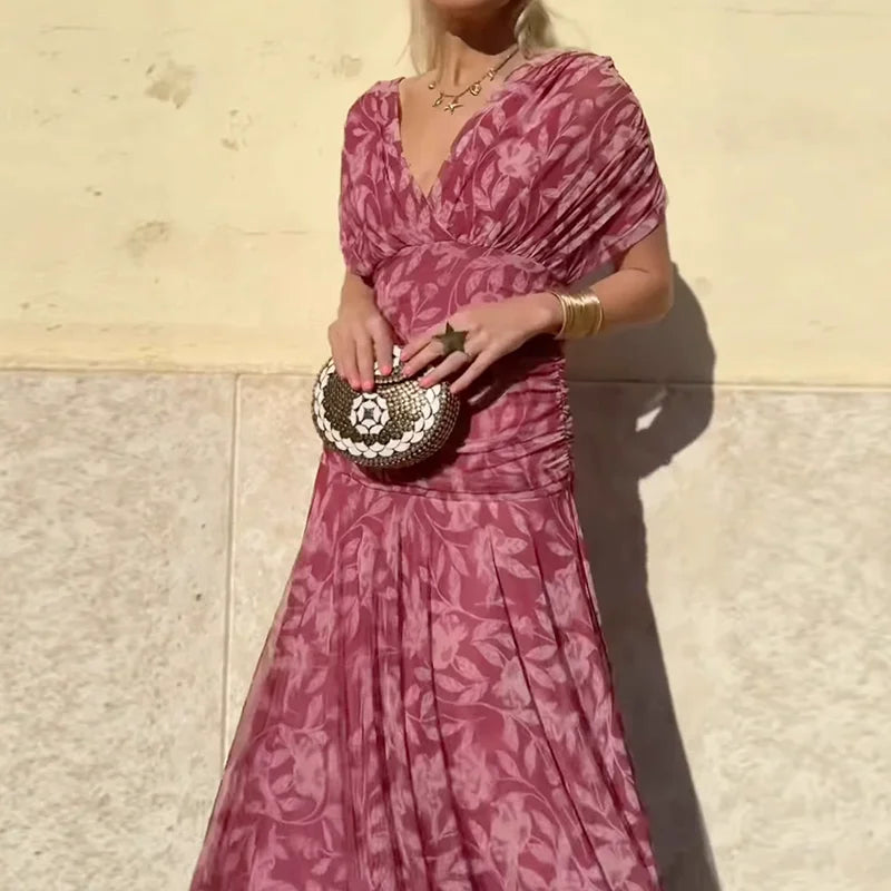 Vestido elegante com decote em V feminino
