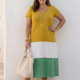 Thalia | Vestido Midi de Decote em V e Manga Curta em Bloques de Cor