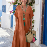 Zínnia | Vestido Maxi Azul de Manga Curta com Volantes