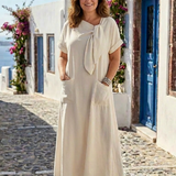 Elowyn | Vestido Maxi de Decote Redondo e Manga Curta com Bolso