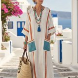 Noemi | Vestido Maxi com Decote em V e Manga Curta com Bolso