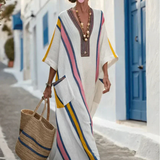 Noemi | Vestido Maxi com Decote em V e Manga Curta com Bolso