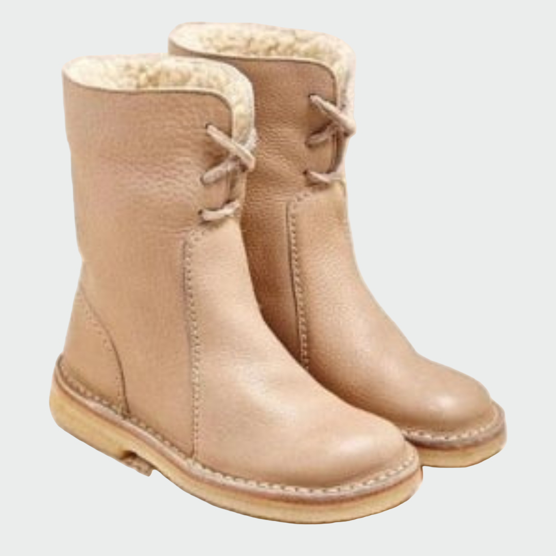 Botins de couro impermeáveis com forro de lã feminino